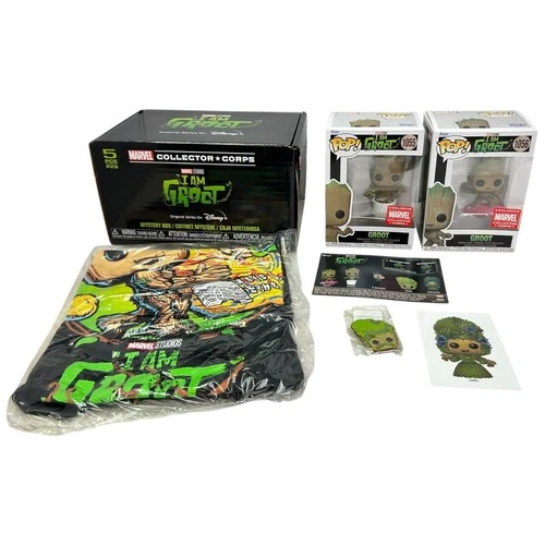 Funko Pop I am Groot Marvel Collector Corps Box Set Shirt Size Medium 1055 1056