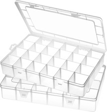 Large 24 Grids Plastic Organizer Box Adjustable Dividers,Clear Storage Box for J