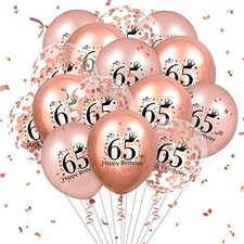 65th Birthday Balloons 18 Pcs Rose Gold Happy 65th Birthday Latex Balloons Co...