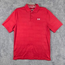 Under Armour HeatGear Mens Polo Shirt Red Striped Short Sleeve Loose Fit Medium