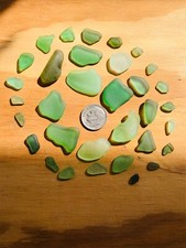 Lot of 33 Partially Machine Tumbled GREENS GRAYS Genuine Sea Beach Glass SM-MED