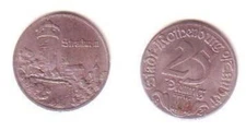 25 Pfennig Emergency Money Iron Coin City of Rothenburg O.T.