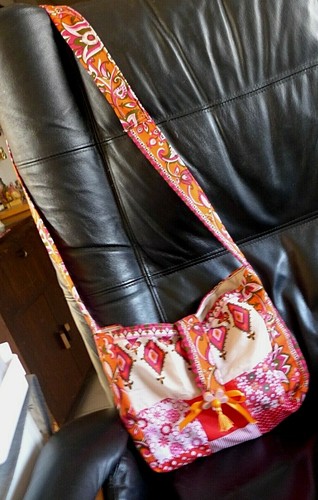 Bag Cotton Purse Handmade Quilted14 x10 ןnch Pockets pinks red orange cross body - Picture 4 of 12