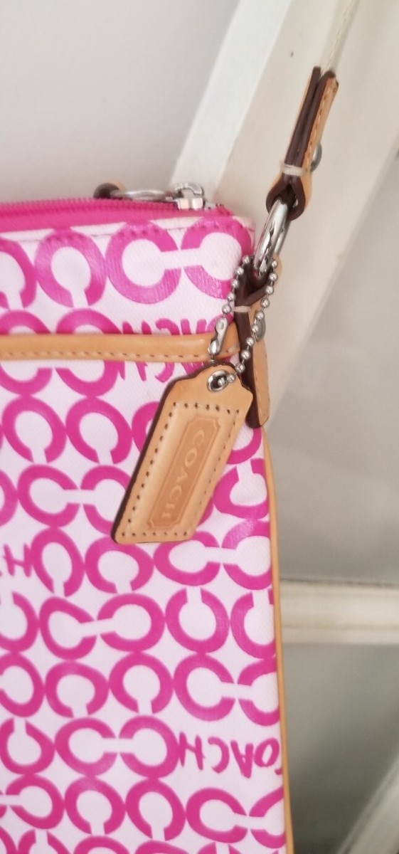 COACH Leah Op Art Pink leather coated canvas SwingPack Handbag