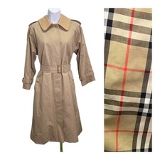 Vintage Burberry Nova Check W Wool Liner Trench Coat Jacket Size 8 Petite
