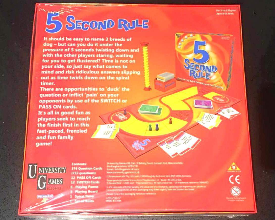 University Games 5 Second Rule 5 Seconds Board Game Quick Thinking Fast Talking eBay