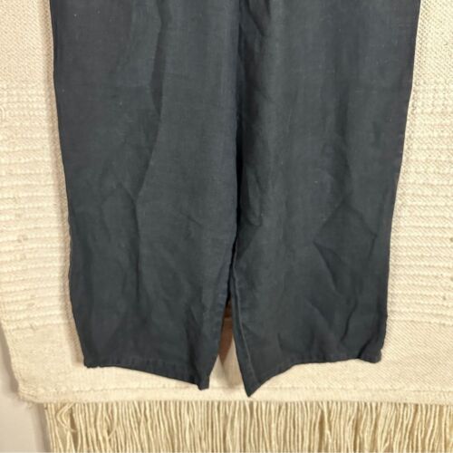FLAX black 100% linen wide leg crop pants S - Picture 3 of 7