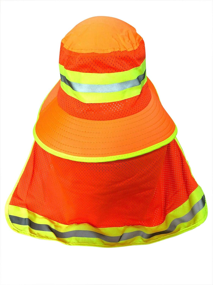 Men High Visibility Reflective Sun Hat with Neck Flap Wide Brim Boonie