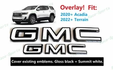 OVERLAY Front Rear Gloss Black White GMC Emblem Fit 2020+ Acadia 2022+ Terrain