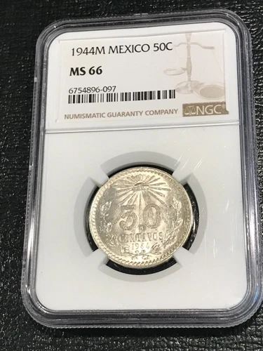 NGC MS 66 1944 M MEXICO SILVER 50 CENTAVOS-EAGLE & SNAKE-AGT444
