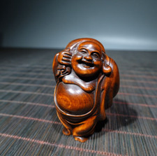 Chinese Natural Boxwood Hand Carved Exquisite Maitreya Buddha Statue Decoration