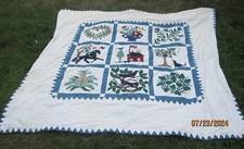 Appliqu  Quilt 66" by 66" Horses Fruit Trees Birds Flowers ONE OF A KIND