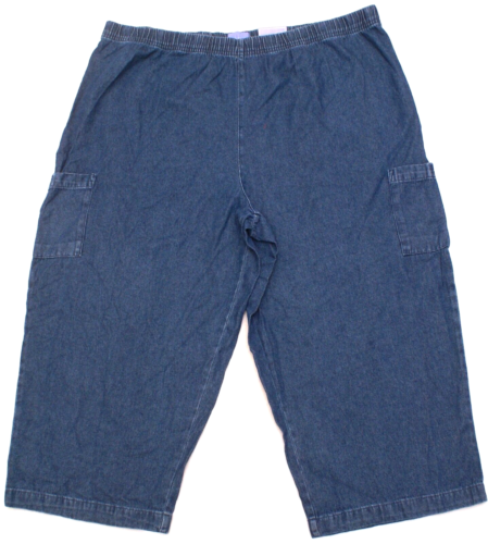 2XL Laura Scott Blue Denim Pull On Elastic Waist Capri Jean Pants, Womens XXL