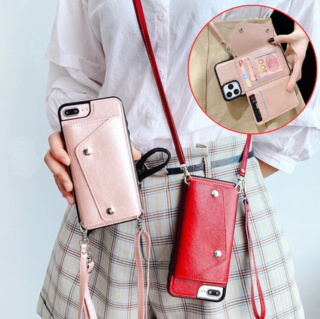 For iPhone 11 Women's Crossbody Card Holder PU Leather Wallet Strap