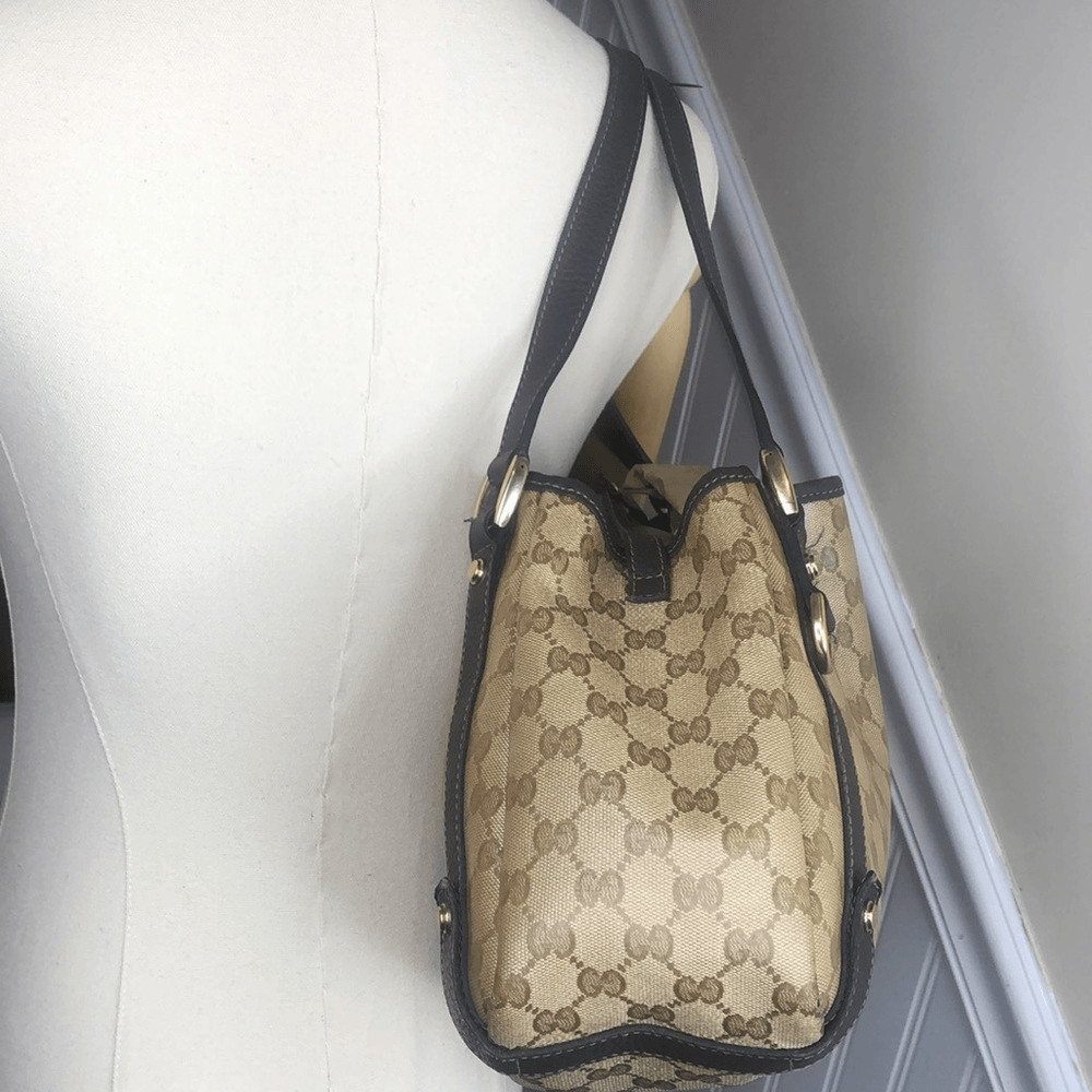 GUCCI Vintage Crystal Abbey Hand Bag Brown Coated Canvas Brown Leather Handles image 4