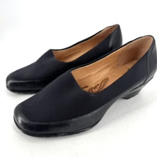 Sofft Womens Leather Fabric Stretch Square Toe Slip On Loafers Black Size 9 wide