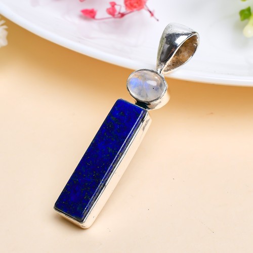 925 sterling silver Pendant Natural Lapis Lazuli  Moon Stone Handmade Item 47