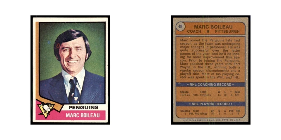 Marc Boileau 1974 Topps #49 Hockey Cards Hockey Card EX - Image 3 of 3
