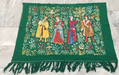 Tenture Murale Vintage Française – Tapisserie De Chasse Aux Fleurs – Gobelins – 130x94 Cm