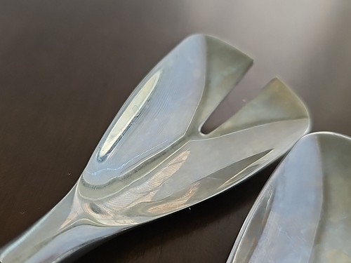 Vintage Tupperware metallo insalata forchetta e cucchiaio da cucire metallo pesante - Foto 5 di 5