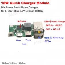QC3.0 Type-c USB 18650 Lithium Li-ion 3.7V Battery Quick Charging Charger Module