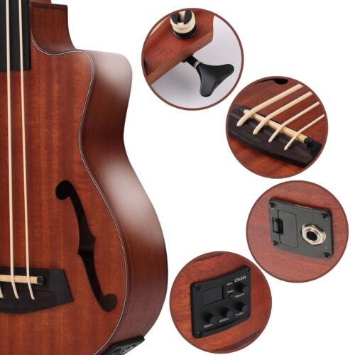 Batking Bass Ukulele UBass Baritone 30 Inch Mahogany F-Holes Fretless/EQ Gig Bag - Picture 4 of 7