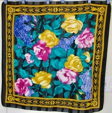 Berkshire Scarf Classic Floral on Black with Gold Border Made in Italy 31 Square