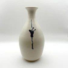 Studio Art Pottery Vase Leedy Contemporary Ceramic White Blue 2016