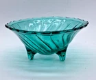 Jeanette Aquamarine Blue-Green Footed Candy Dish Swirl, 1930’s Vintage, 5.75”
