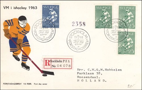 Icehockey Sweden Stockholm World Championships Tree Kronors Register FDC 1963