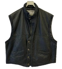 Vintage Italian Leather Vest Sport  Adventure Black Quilted Lined Zip Snap 110