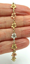 14K Tri-color Yellow, Rose,  White Gold 7  Dainty Flower Link Bracelet 4.9 gm