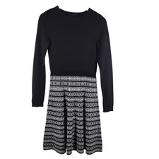 Cynthia Rowley Knit Sweater Dress Womens XS Black White Longsleeve Geometric