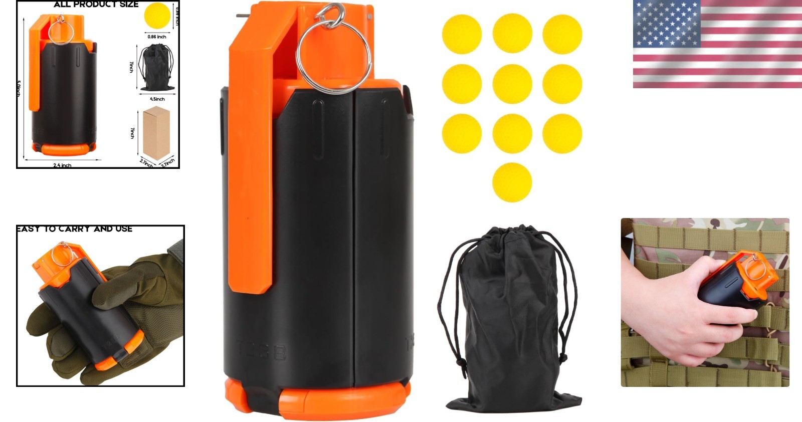 Lightweight Plastic Toy Grenade for CS Battle – Includes Foam Balls & Storage