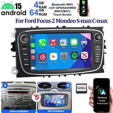 4+64G Carplay Android 15 Stereo GPS RDS Wifi For Ford Focus 2 Mondeo Mk4 C S MAX