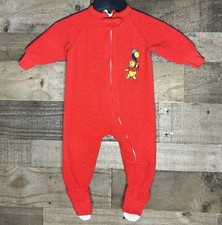 Vintage 80s Winnie The Pooh Red Fleece Disney Footie One Piece 6-12 Months Sz 1