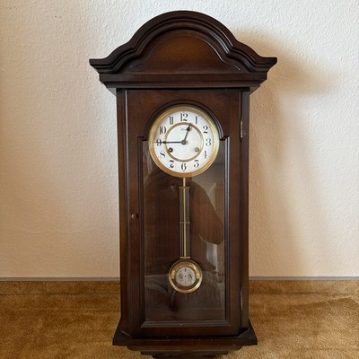 Hermle Wanduhr Pendeluhr mechanisch Holz Glas Schlüssel Made in Germany Vintage