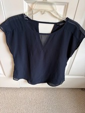 BANANA REPUBLIC WOMEN'S TOP SHORT SLEEVE SHEER V NECK, V CUTOUT BACK SZ SP NAVY