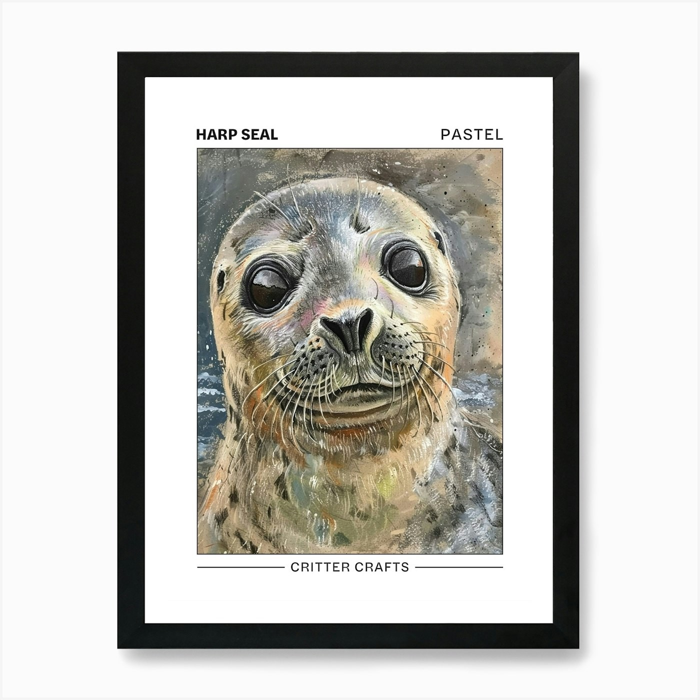Harp Seal Pastel Watercolor Framed Wall Art Canvas Print Poster