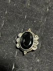 Vintage 925 SS Ring Size 8 With Lg Oval Black Onyx