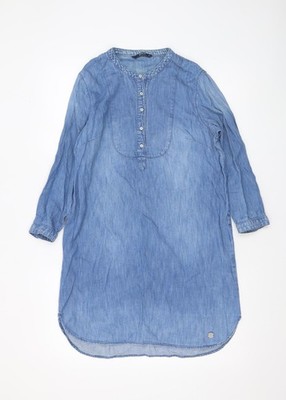 Only Damen blau Chambray Baumwolle Leinen Hemdkleid Größe 10