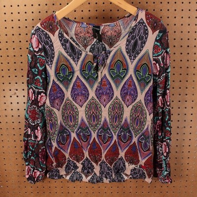 DESIGUAL rayon paisley peasant shirt top blouse XL tag 70s retro boho hippy