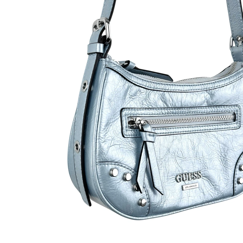 Mini Bolso de Hombro Guess Y2K Chanera Azul Metálico Logo Baguette Vegano Tachonado Foto 4 de 4