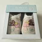 Robeez Girls' Soft Soles Shoe Baby 12-18 Months Mushrooms Grey Flowers New