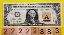 Solid Five in a Row Leading 2s Quints 8s Fancy Serial Number One Dollar Bill FW
