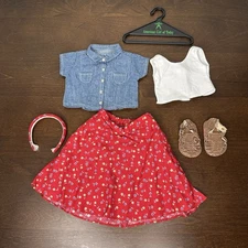 American Girl of Today Play Outfit Pleasant Company Denim Headband Skirt Red GoT