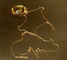 Or 18 Carats- Collier Fine Chaîne-Pendentif Citrine, Bijoux 18K 750-Pierre Jaune