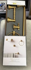 Threshold 4-Piece Golden Brass Bathroom Hardware Set Towel Bar Robe Hook Tissue