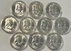 US Coins Silver, Lot Of 10, 1963 Franklin Half Dollars, Uncirculated