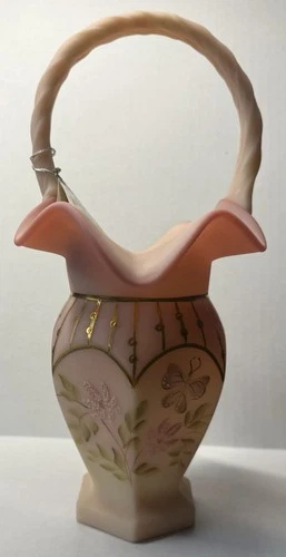 Fenton Burmess Fenced Garden Hand Painted And Numbered Basket 1997